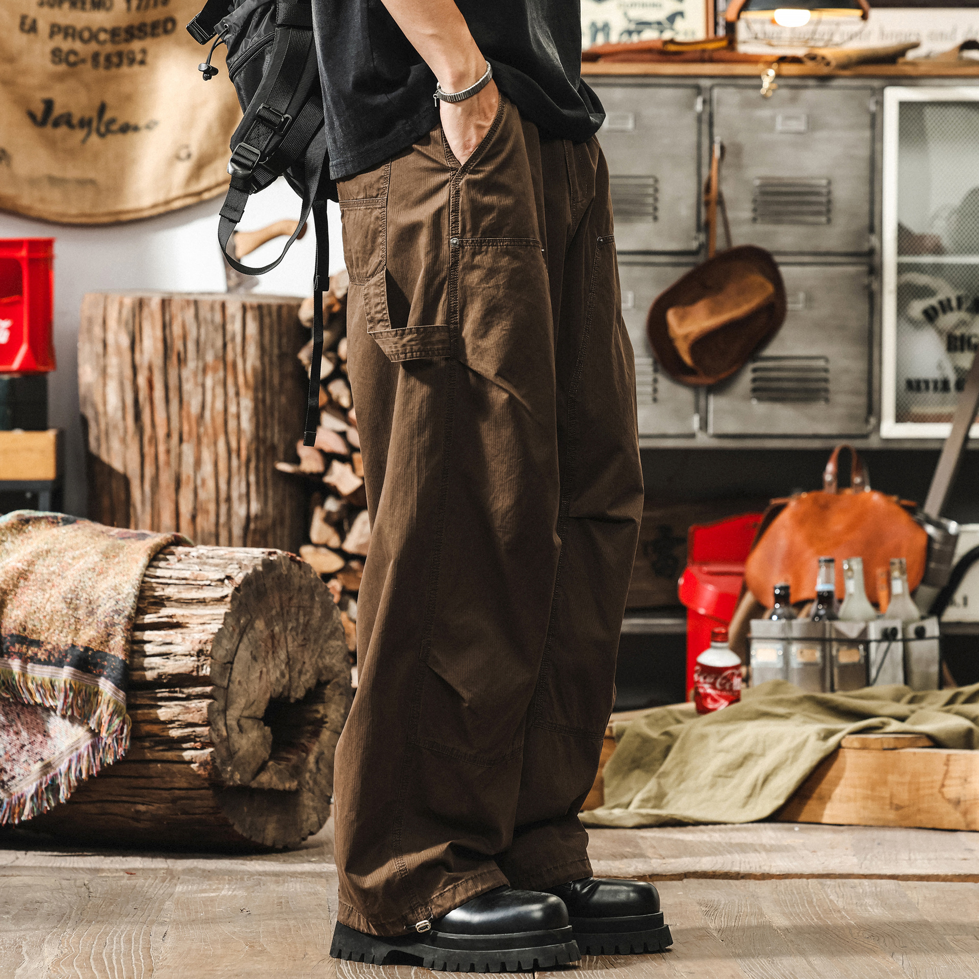 美拉德復古工裝褲子男款夏季潮牌寬鬆闊腿褲透氣直筒休閒長褲