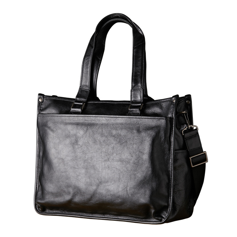 手工真皮男士公文包大容量出差商務包頭層植鞣牛皮休閒手提電腦包