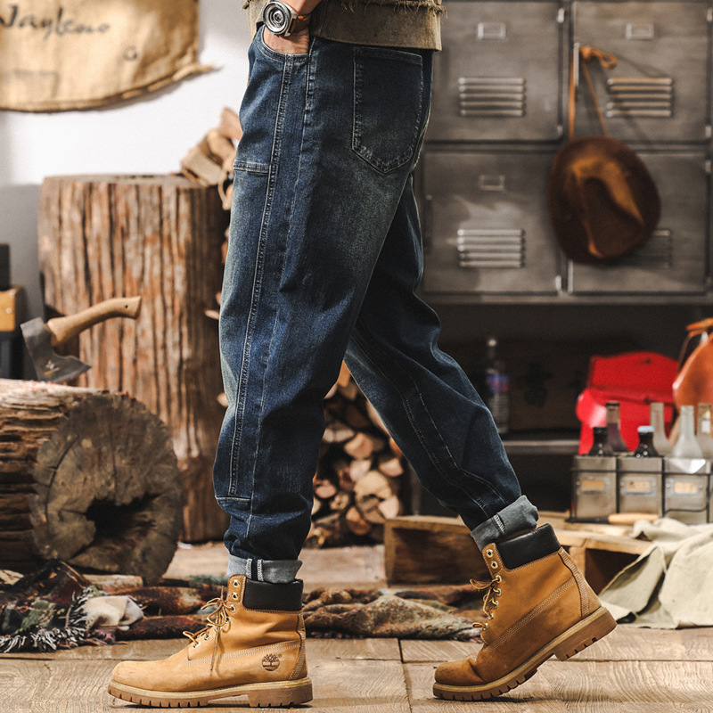 美式復古牛仔褲2024新款潮牌男士褲子秋冬款寬鬆直筒水洗休閒褲男