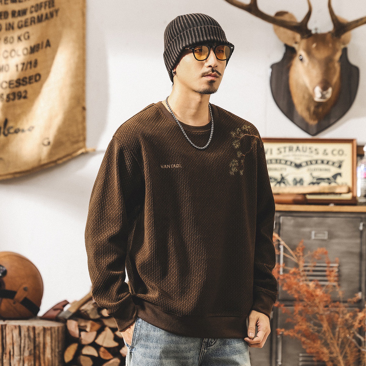 新中式繡花國潮400g重磅歐絨棉衛衣男春秋款潮牌復古寬鬆男士上衣