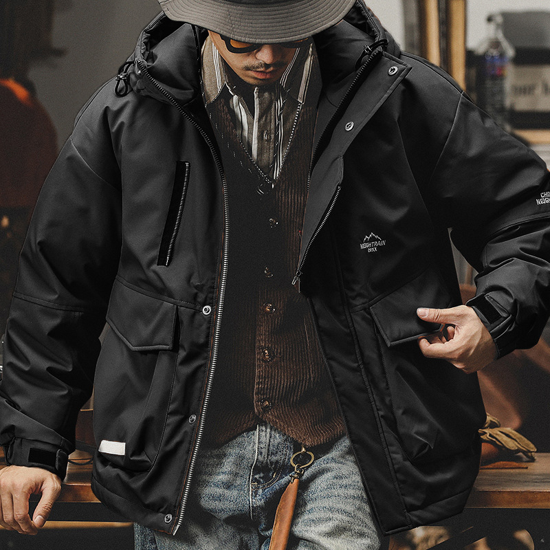 90白鴨絨山系戶外通勤美式復古羽絨服男冬季連帽寬鬆潮牌保暖外套