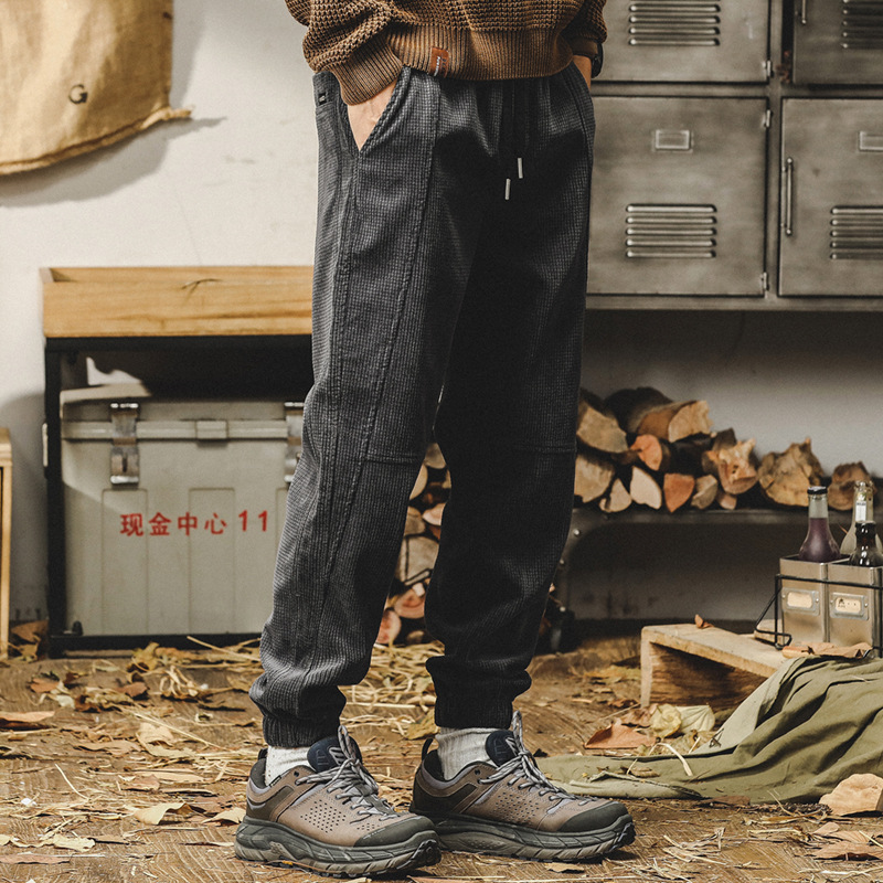 杰雷諾燈芯絨休閒褲男秋冬款寬鬆大碼束腳衛褲美式重磅加絨褲子男