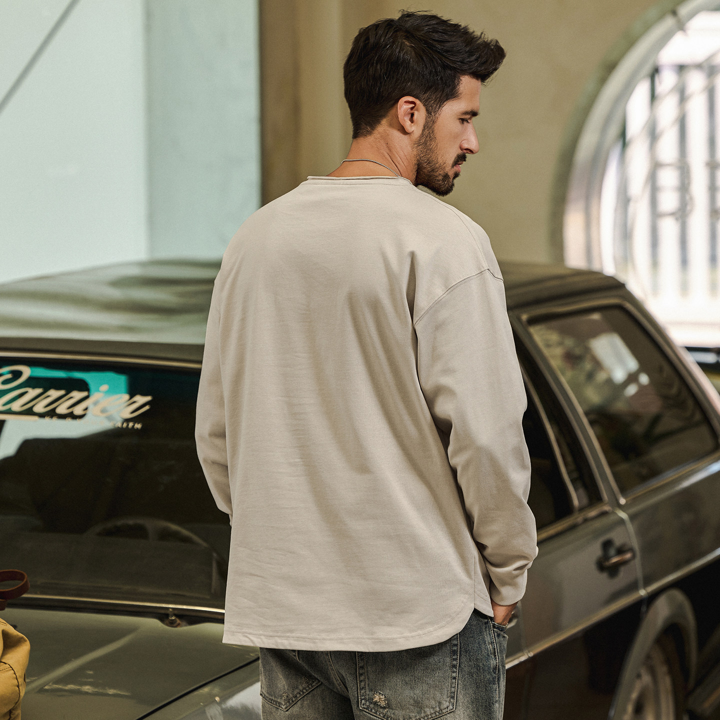 美式復古重磅270g【桃心領】長袖T恤男春季2026新款領打底衫