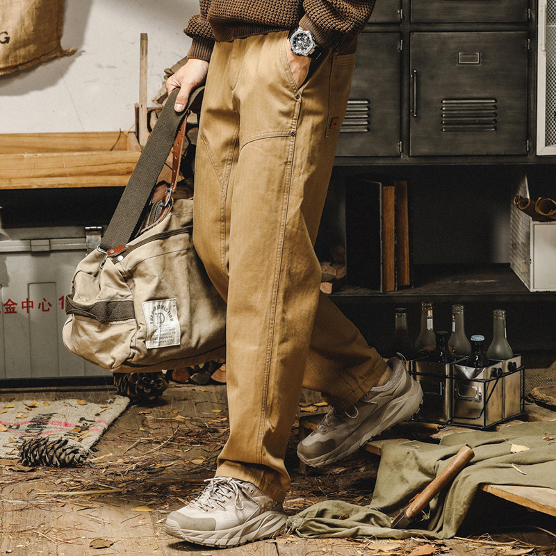 美式復古工裝褲子男春秋款2024年新款寬鬆直筒潮牌簡約基礎休閒褲