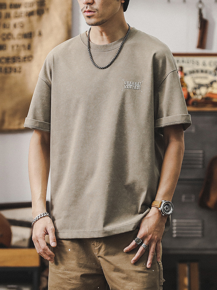 雙紗重磅T恤短袖男夏季2024新款涼感美式復古扎染半袖寬鬆上衣男