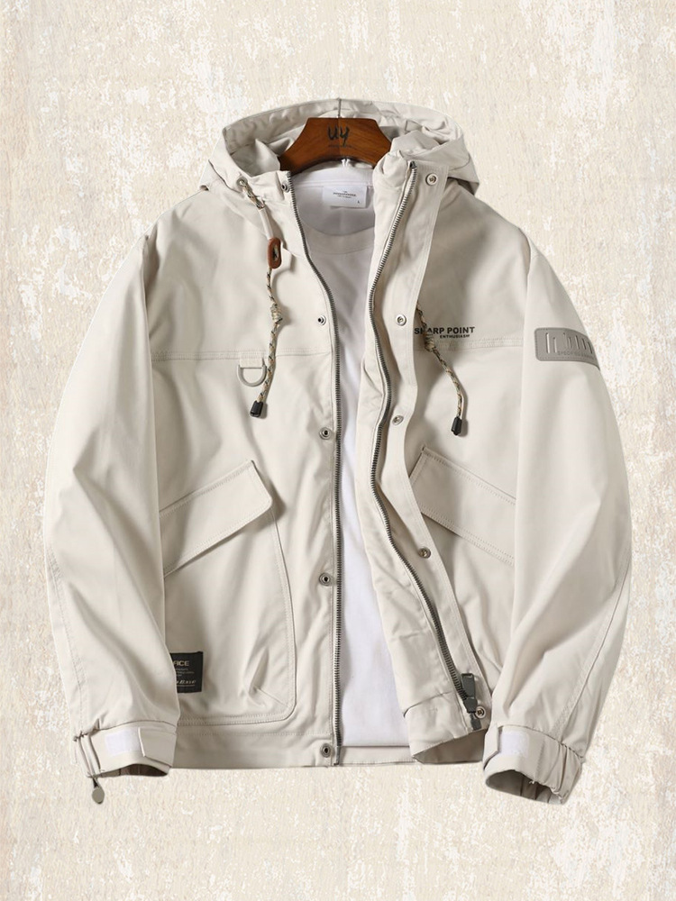 美式複古工裝夾克男春秋款潮牌軍綠色寬松上衣戶外防風連帽外套男