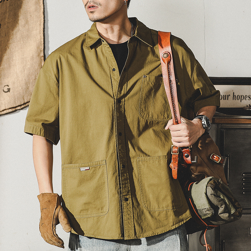 杰雷諾美式工裝襯衫男短袖夏季外套男薄款山系戶外通勤潮牌襯衣男