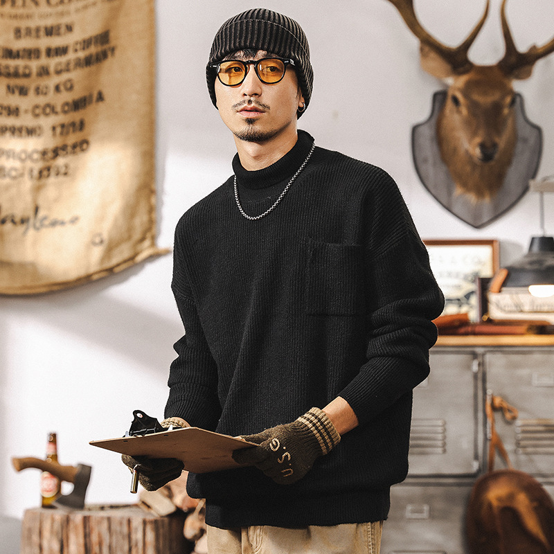 美式復古675g重磅高領毛衣男冬季加厚針織衫男士內搭秋冬款打底衫