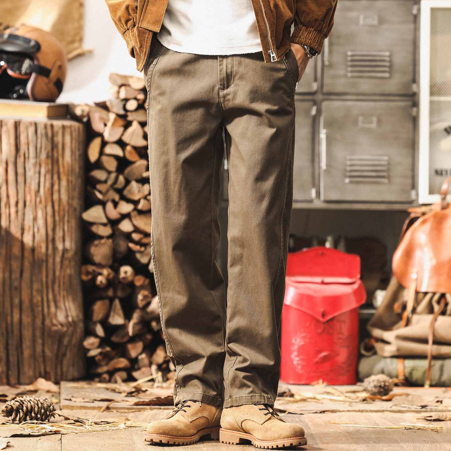美式復古秋季褲子男2025新款寬鬆直筒男士休閒褲拼接潮牌工裝褲男