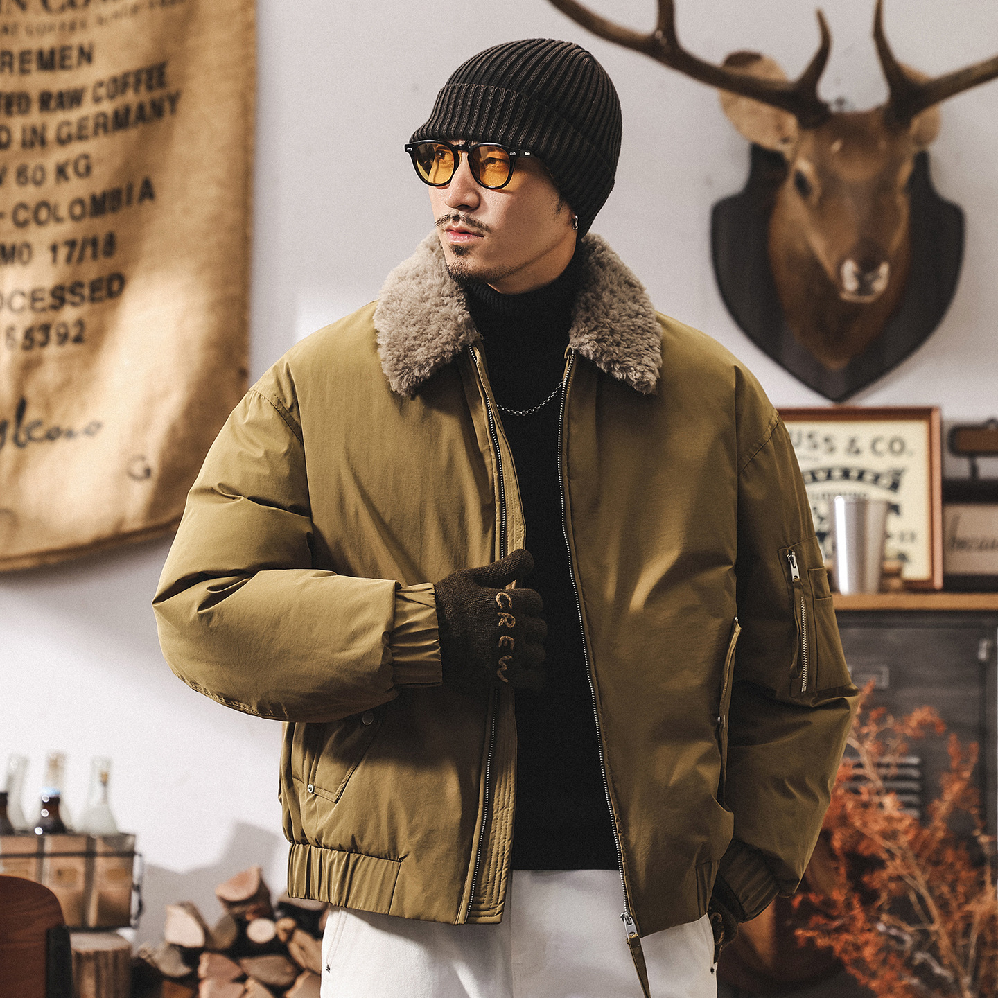 美式復古90%純白鴨絨羊毛領羽絨服男冬季加厚戶外工裝潮牌外套男