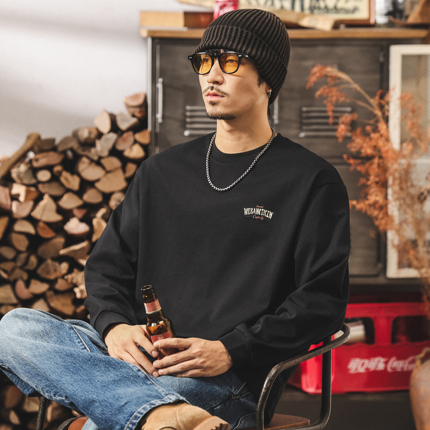 美式山系戶外長袖t恤男2025新款潮流300g重磅寬鬆大碼秋季上衣男T