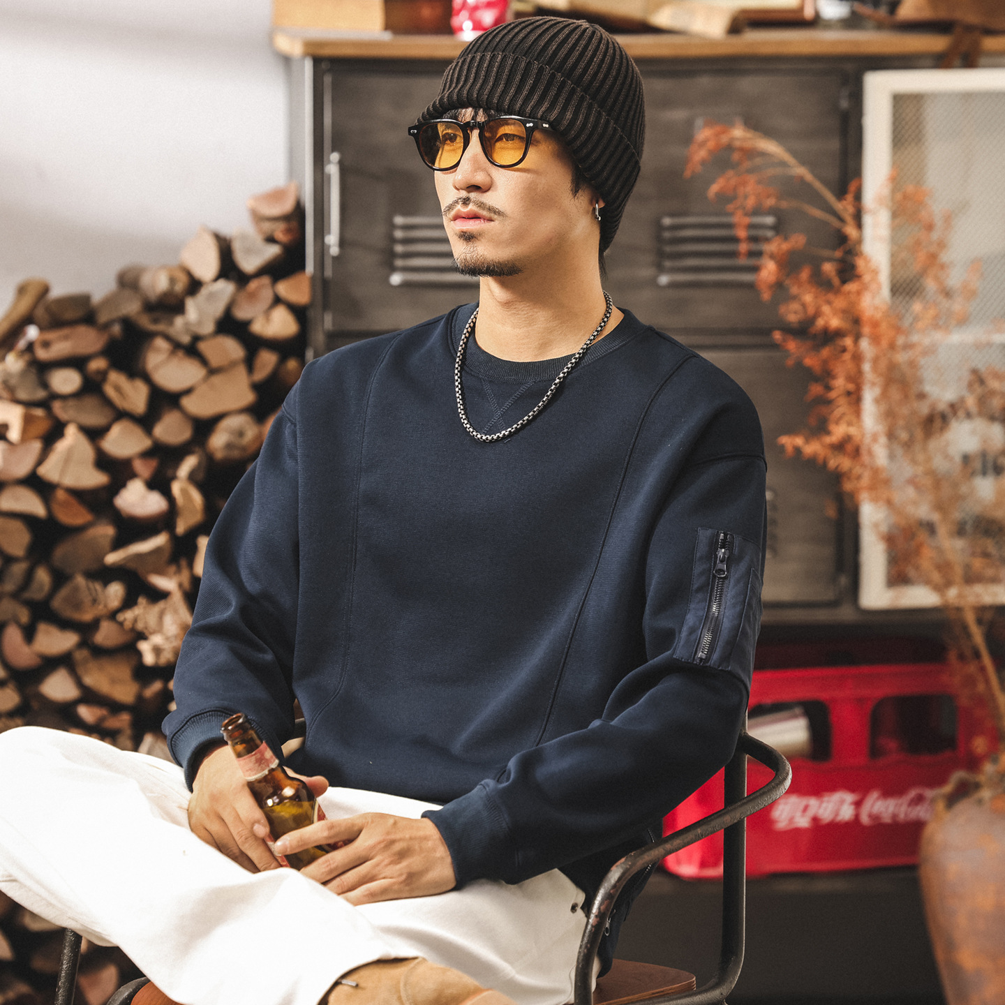 美式復古衛衣男春秋2025潮牌寬鬆大碼男裝拼接口袋潮流秋季上衣男