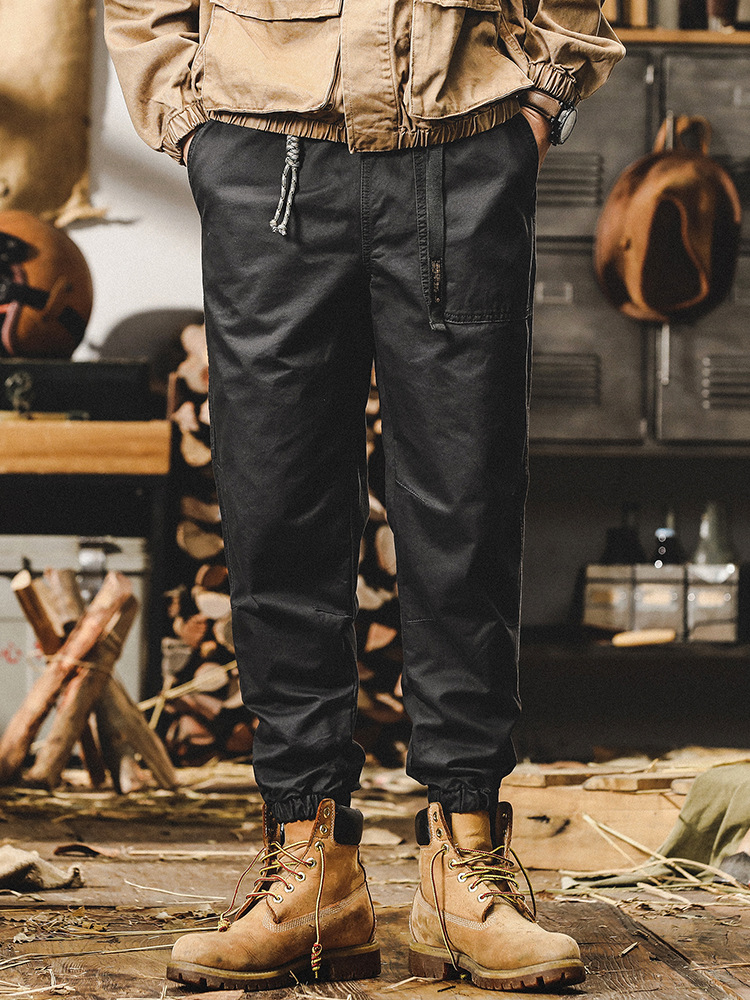 美式重磅工裝褲男春秋款束口褲子2024新款簡約百搭寬鬆直筒休閒褲