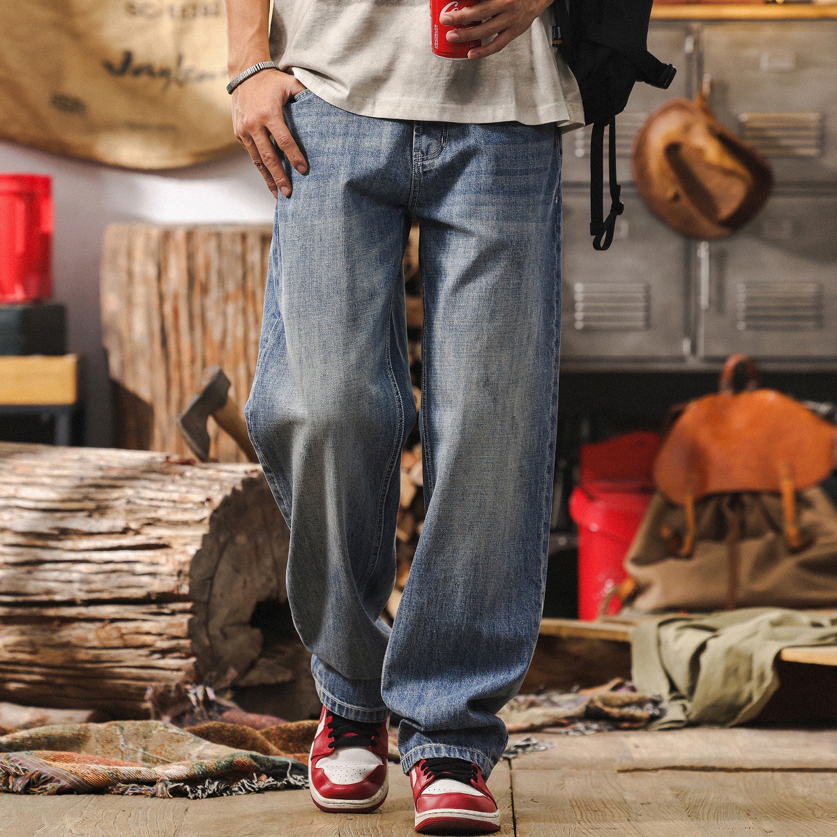 美式復古水洗牛仔褲2025新款春季褲子男潮牌寬鬆直筒男士休閒長褲