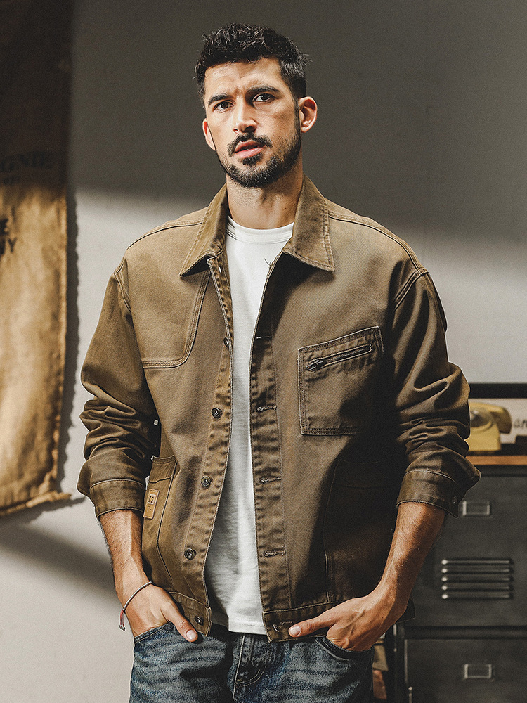 365g重磅復古美式工裝夾克男春季潮牌寬鬆硬漢獵裝休閒外套男春秋