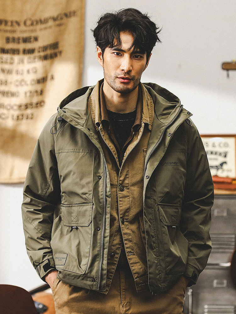 美式復古工裝外套男春秋2024新款連帽衝鋒衣男潮牌石墨烯夾克衣服