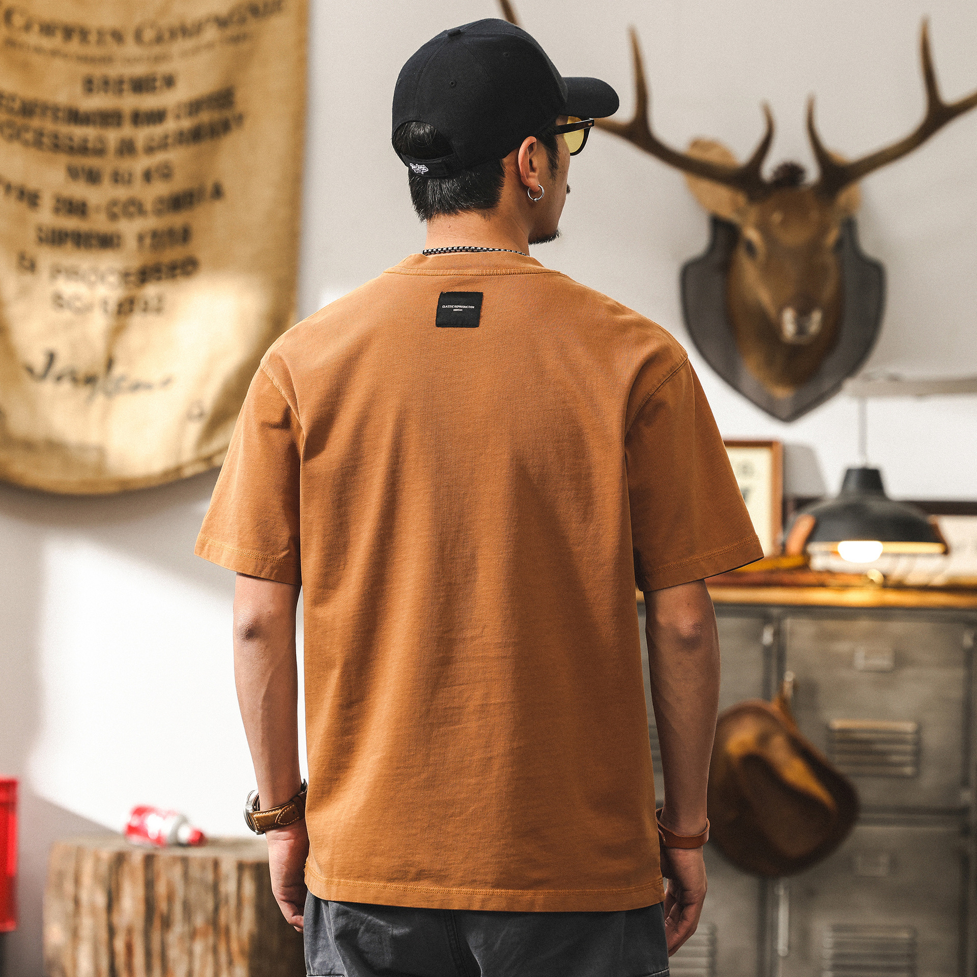 美式復古260g重磅寬鬆T恤男短袖夏季潮牌潮流立體刺繡上衣男