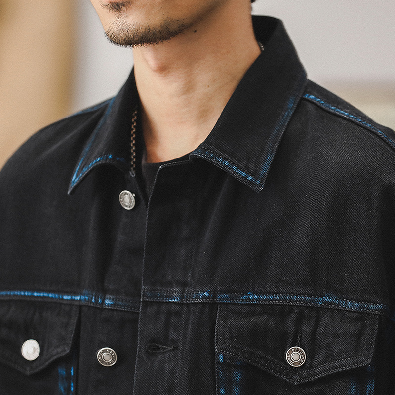 春季新款男士休閒夾克2024新款潮牌高級感手工擦色工裝牛仔外套男