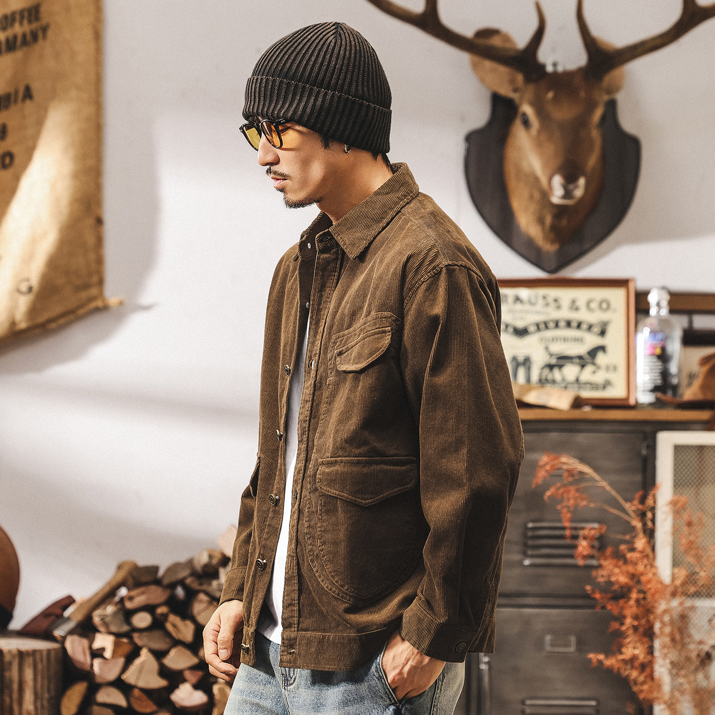 美式復古燈芯絨外套男春秋2025新款潮牌阿美咔嘰寬鬆休閒工裝夾克