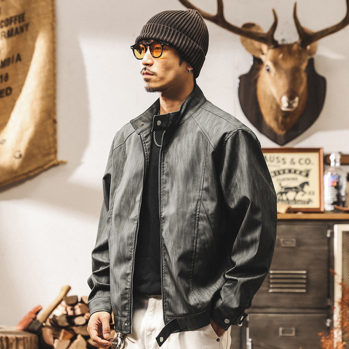 美式復古解構機車皮衣外套男春秋2025新款潮牌街頭硬漢痞帥皮夾克