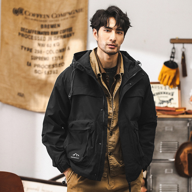 美式戶外三防衝鋒衣外套男春秋款寬鬆潮牌硬漢獵裝戰術工裝夾克男