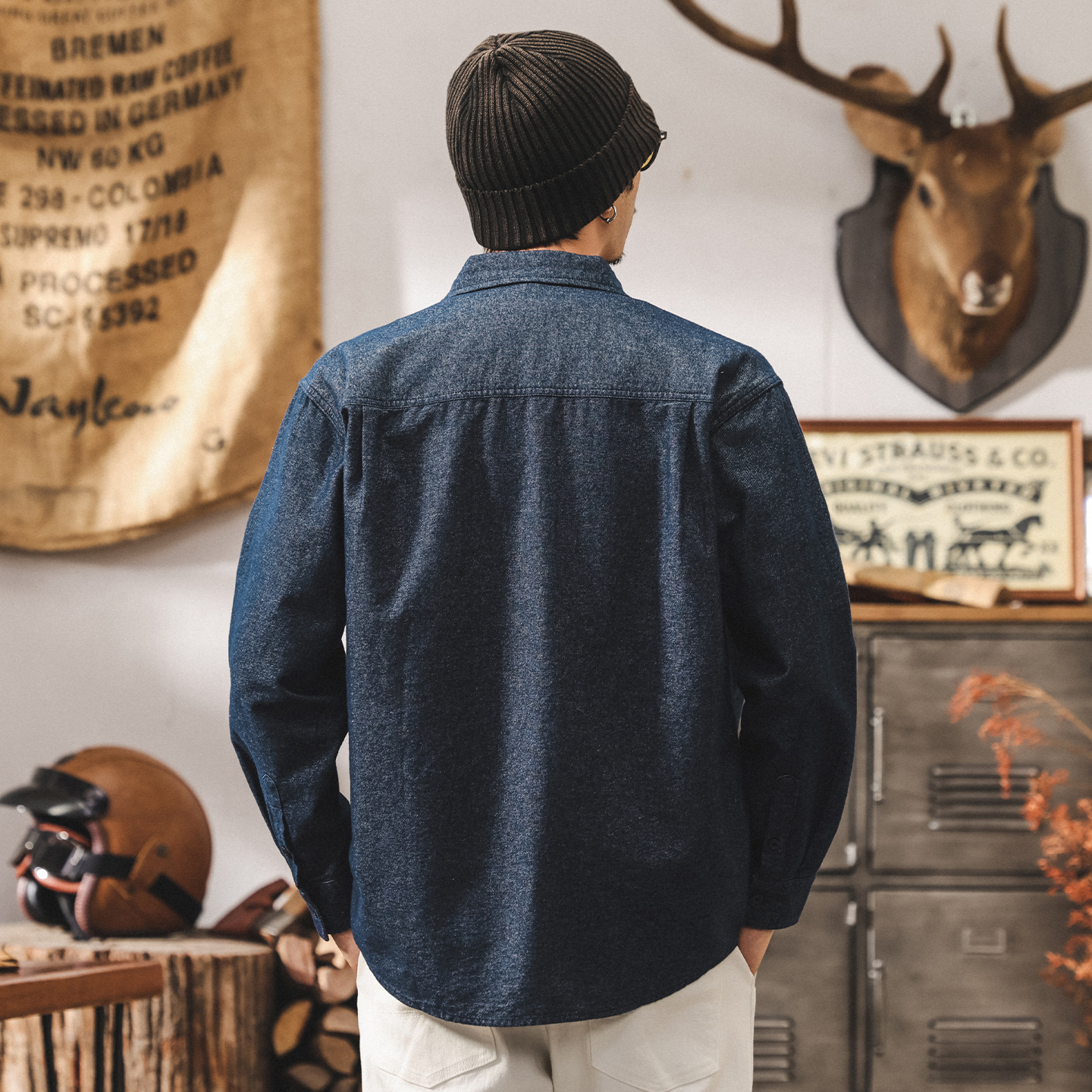 美式復古男士長袖襯衫春秋2025新款工裝寬鬆休閒襯衣秋季純棉外套