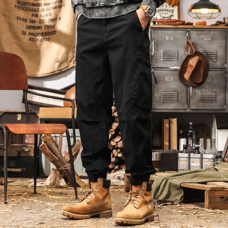 美式潮牌卡其色工裝褲子男秋季多口袋機能束腳褲戶外通勤休閒男褲