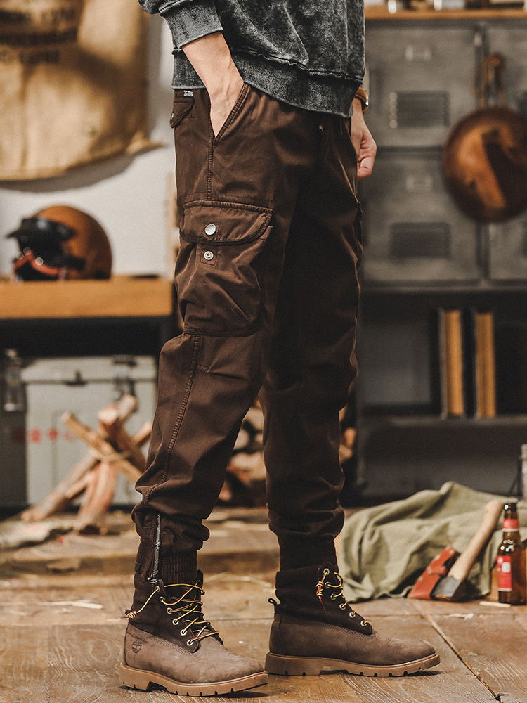 美式復古工裝褲子男春季2024新款拉鏈束腳戶外戰術獵裝男士休閒褲