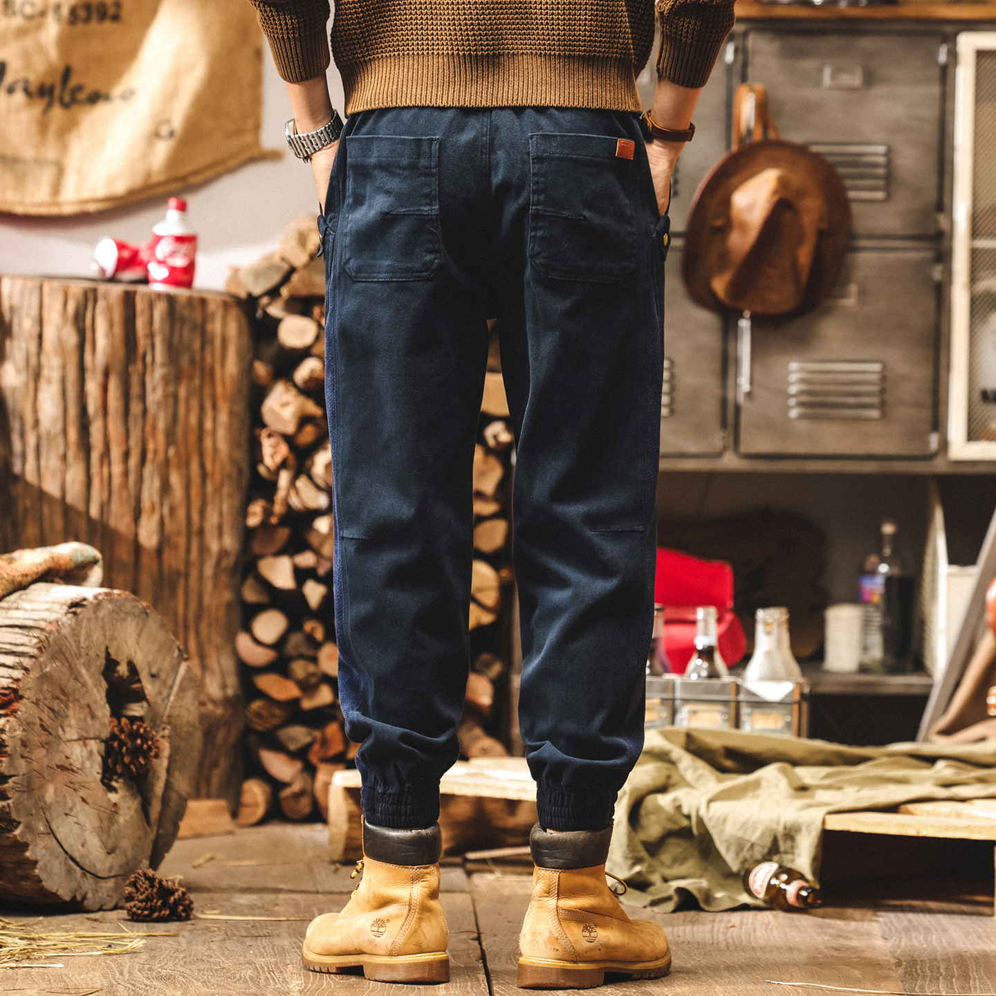 美式復古藏青色工裝褲子男春秋2025新款寬鬆直筒秋季男士休閒褲潮