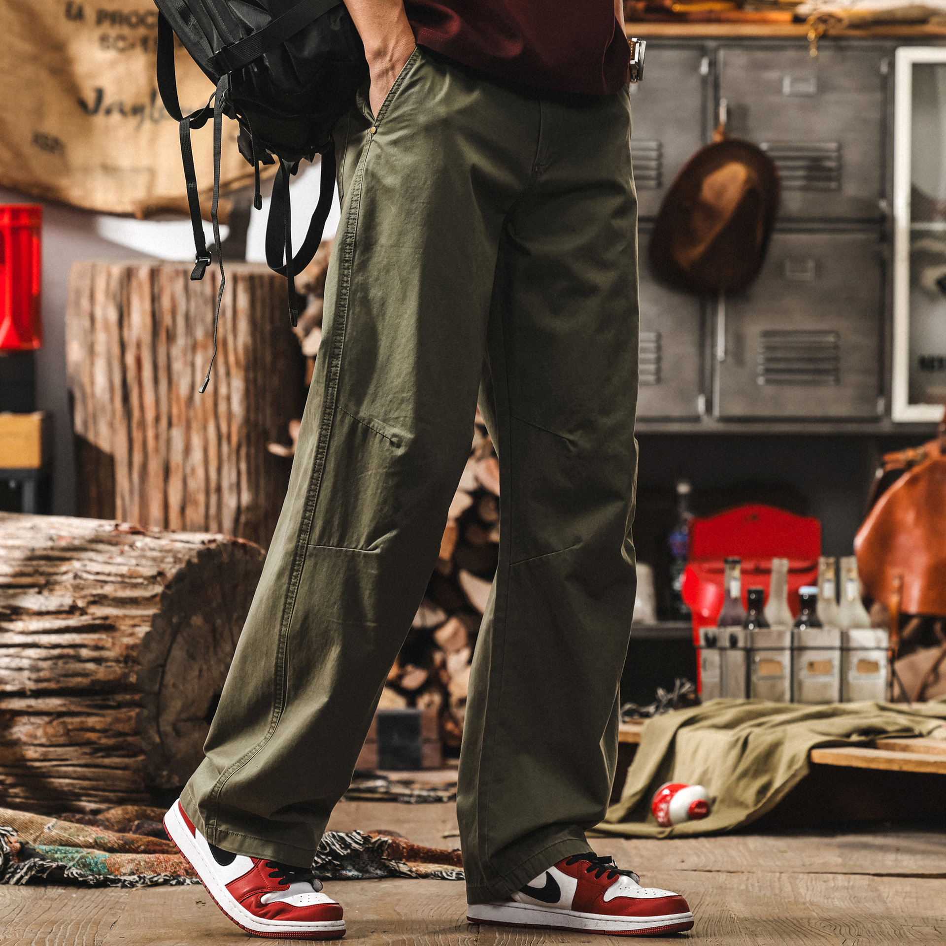 美式軍綠工裝褲子男夏季2025新款潮牌男士直筒休閒寬鬆闊腿褲