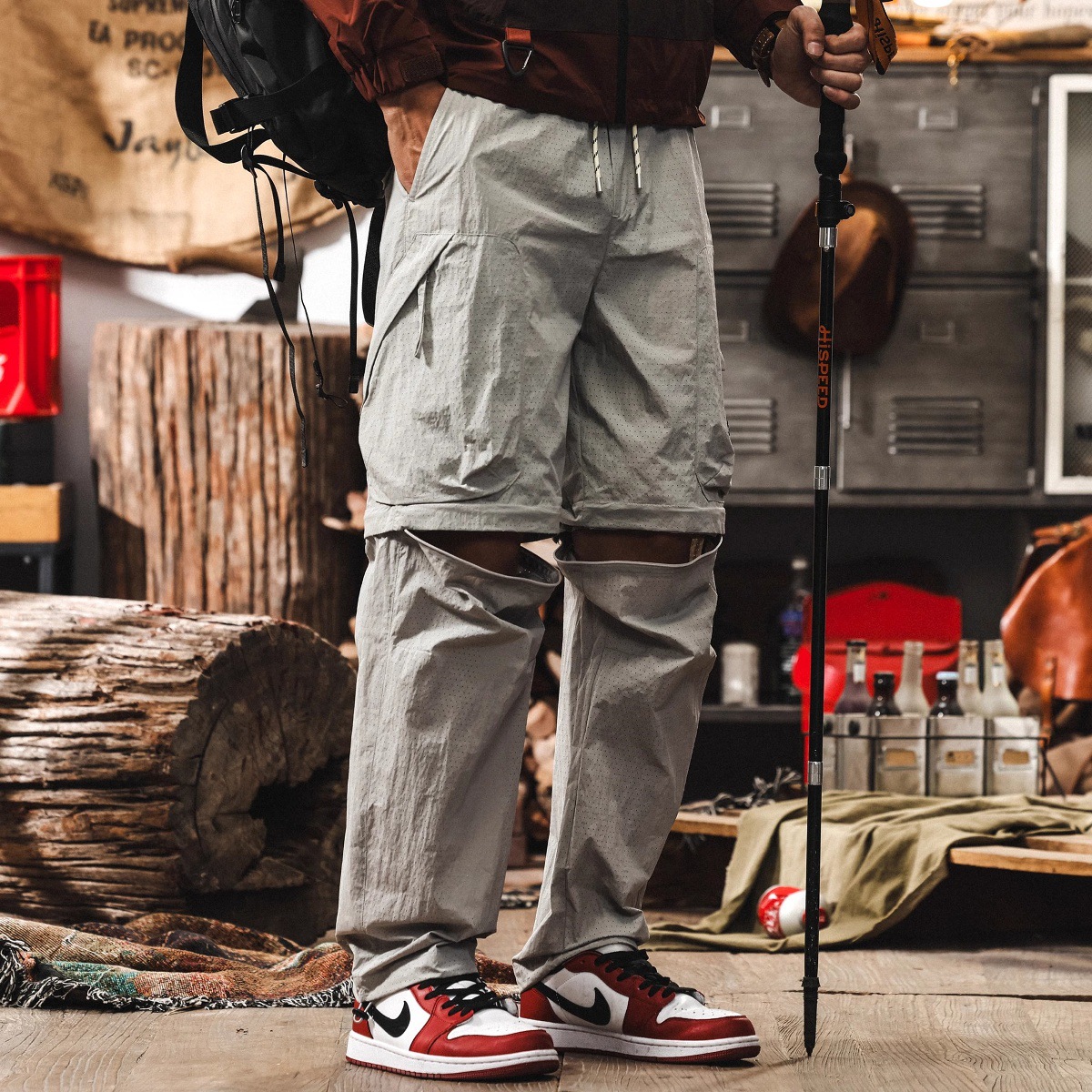 山系機能可拆卸工裝褲子男夏季薄款冰絲速幹褲寬鬆戶外徒步休閒褲