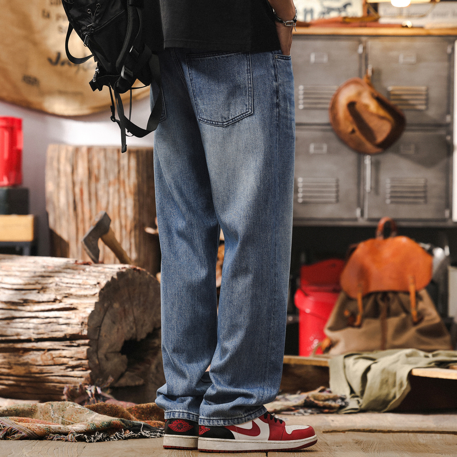 美式復古經典藍色水洗牛仔褲男春季2025新款潮牌寬鬆直筒休閒褲男