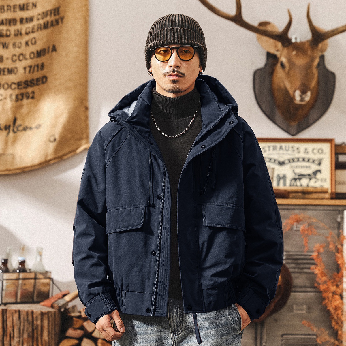 美式復古90%純白鴨絨羽絨服男冬季連帽保暖加厚機能工裝外套男款