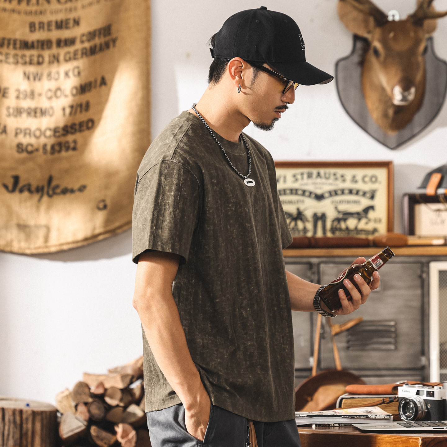 夏季新款高級感提花短袖t恤男美式潮流設計寬鬆休閒半袖男士上衣