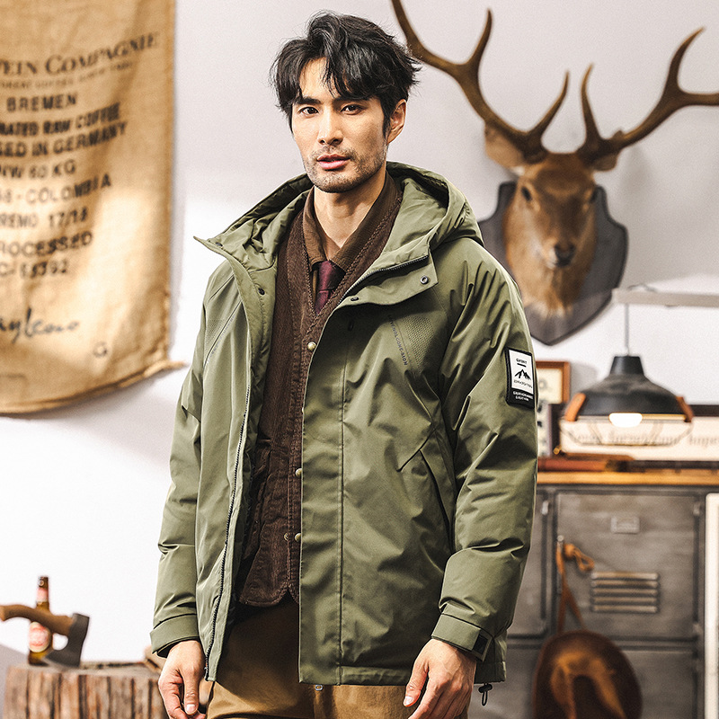 美式復古軍綠色工裝羽絨服男冬季連帽石墨烯加厚保暖男士秋冬外套