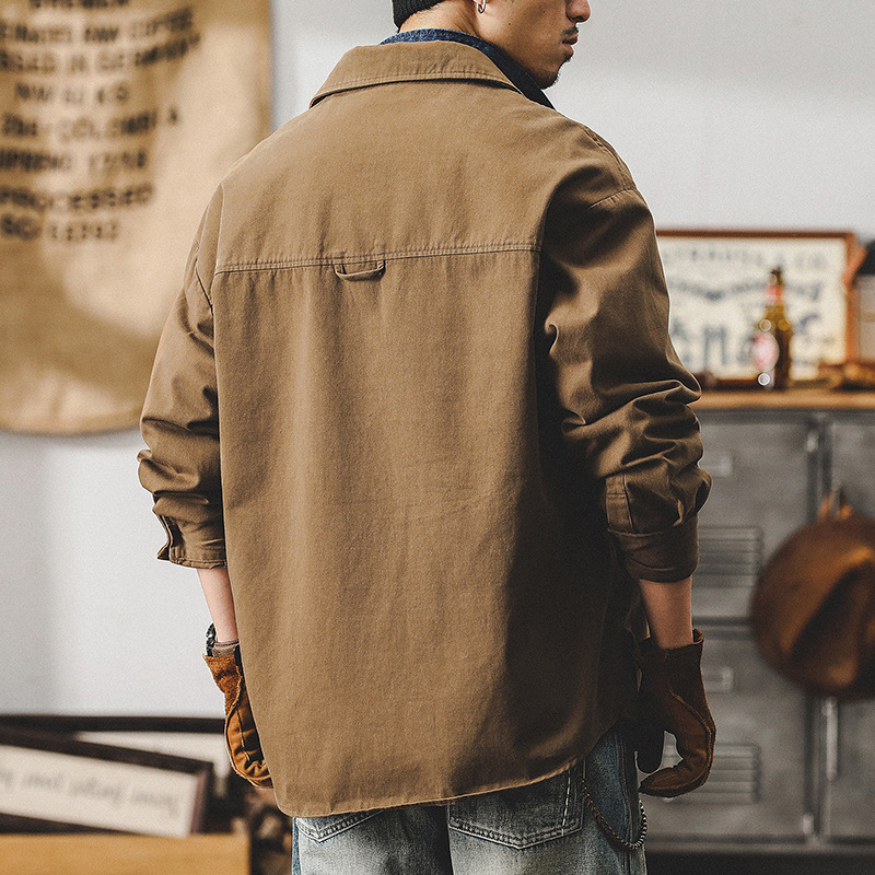 美式復古工裝襯衫男款長袖秋季潮牌戶外寬鬆夾克男士休閒外套春秋