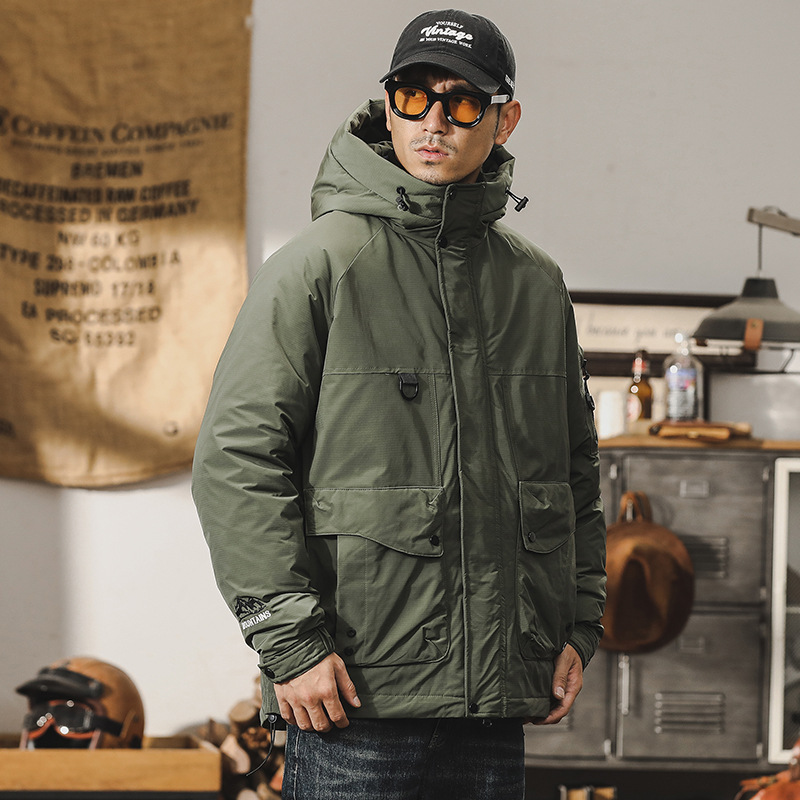 新國標90鴨絨羽絨服男冬季戶外機能工裝外套保暖加厚連帽衝鋒衣男