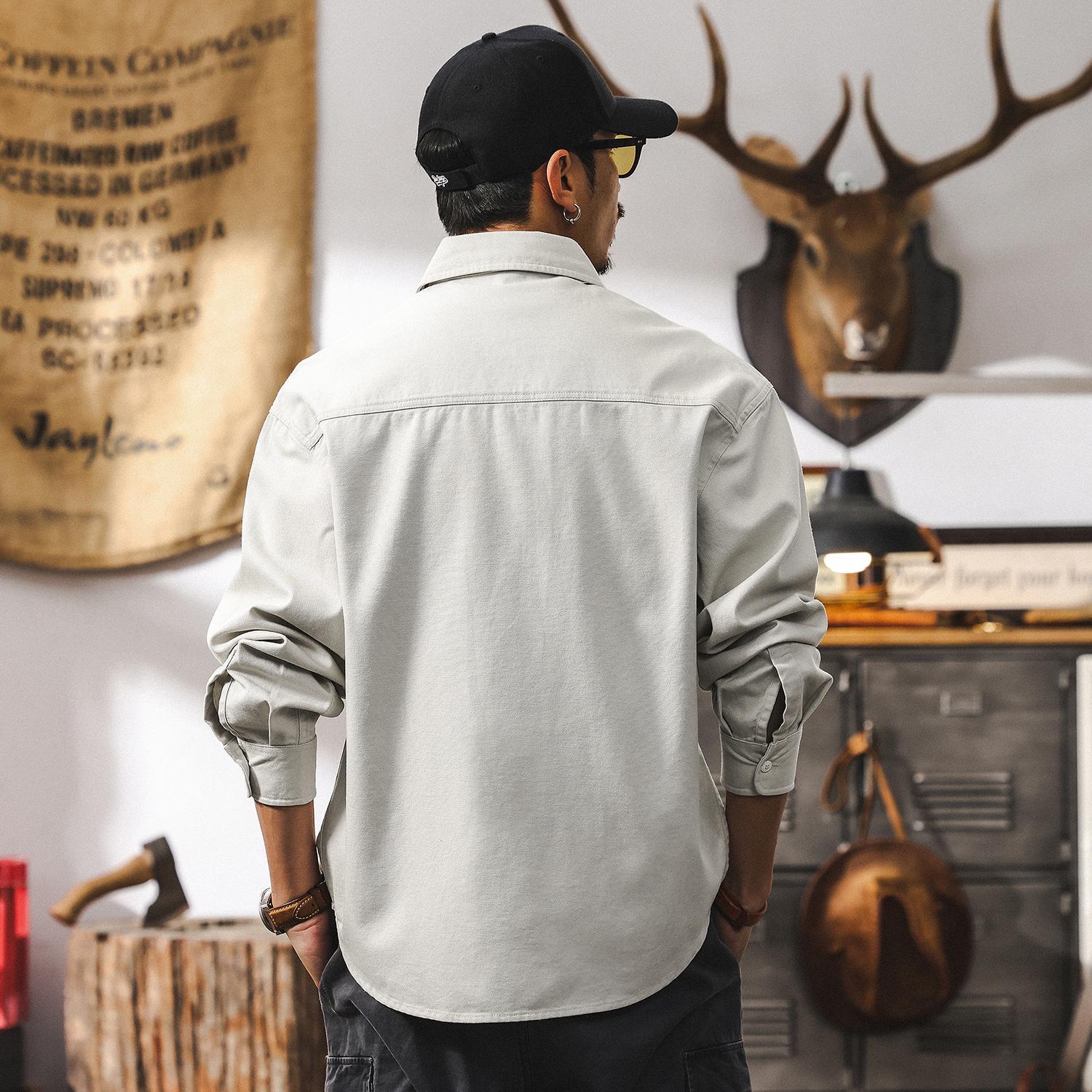 萊賽爾天絲垂感工裝襯衫男長袖2025新款春秋簡約美式復古寬鬆夾克