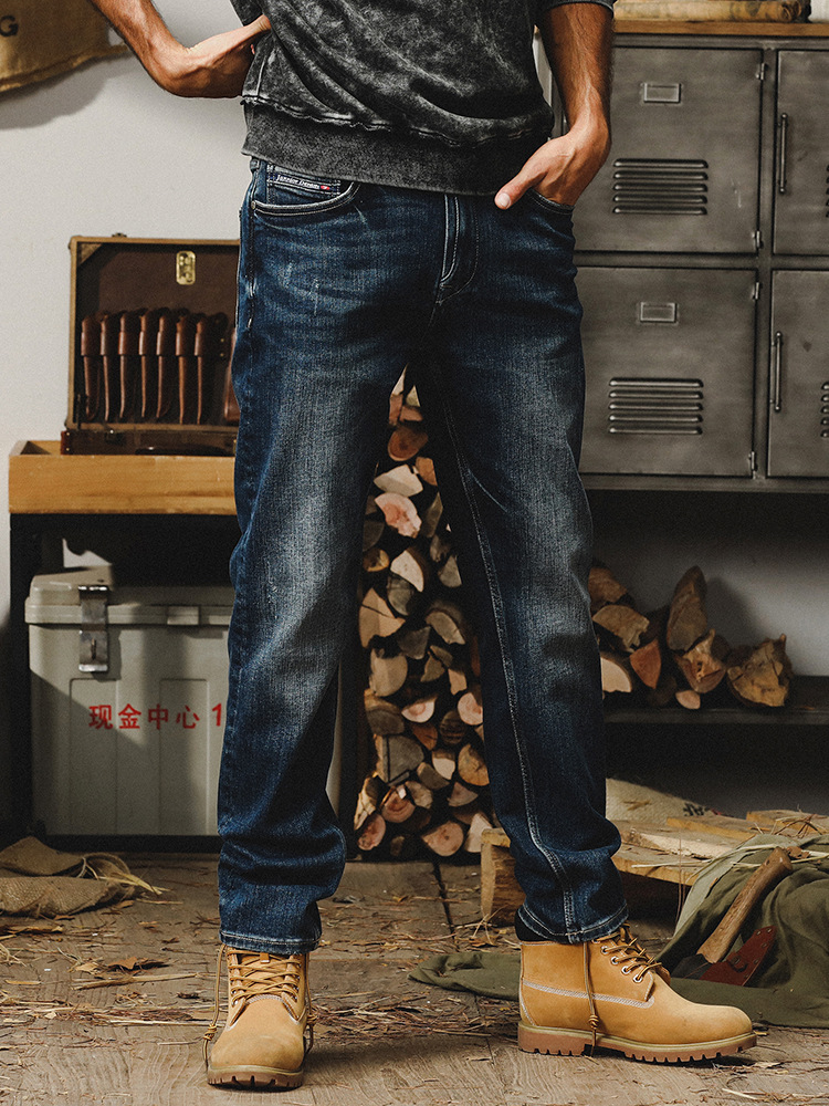 美式經典復古15盎司重磅秋季牛仔褲男直筒石磨水洗做舊休閒長褲子
