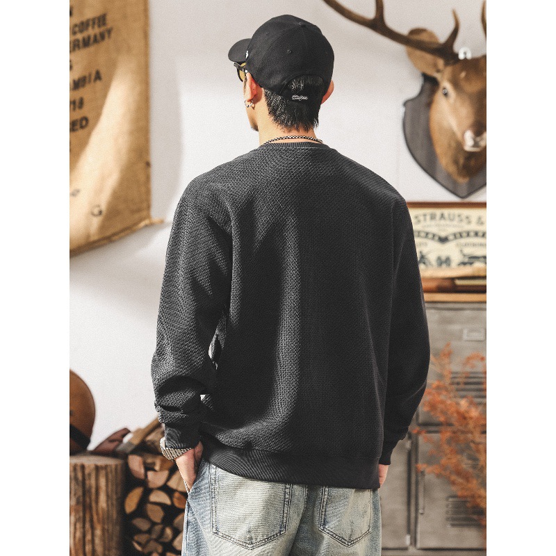 美式復古360g重磅秋季新款提花針織衛衣男2025新款潮流寬鬆上衣男