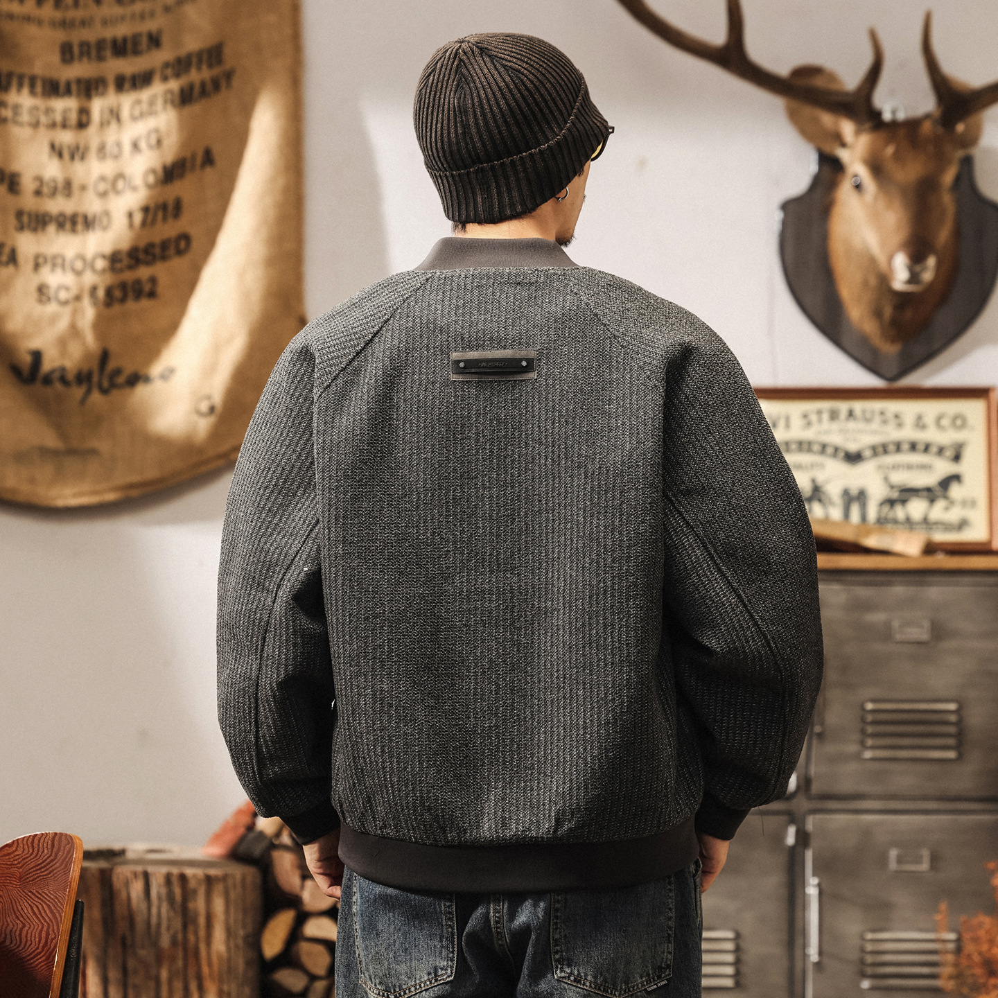 美式復古重磅棒球服外套男春秋寬鬆潮牌男士秋冬款花紗老錢風夾克