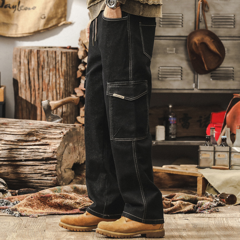 美式復古牛仔褲2025新款潮牌工裝褲子男春季寬鬆直筒男士休閒長褲