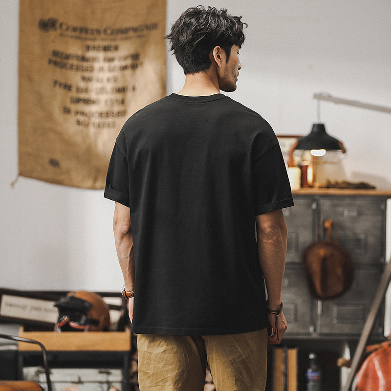 美式黑色T恤短袖男士夏季2024新款潮流寬鬆休閑痞帥男裝體恤