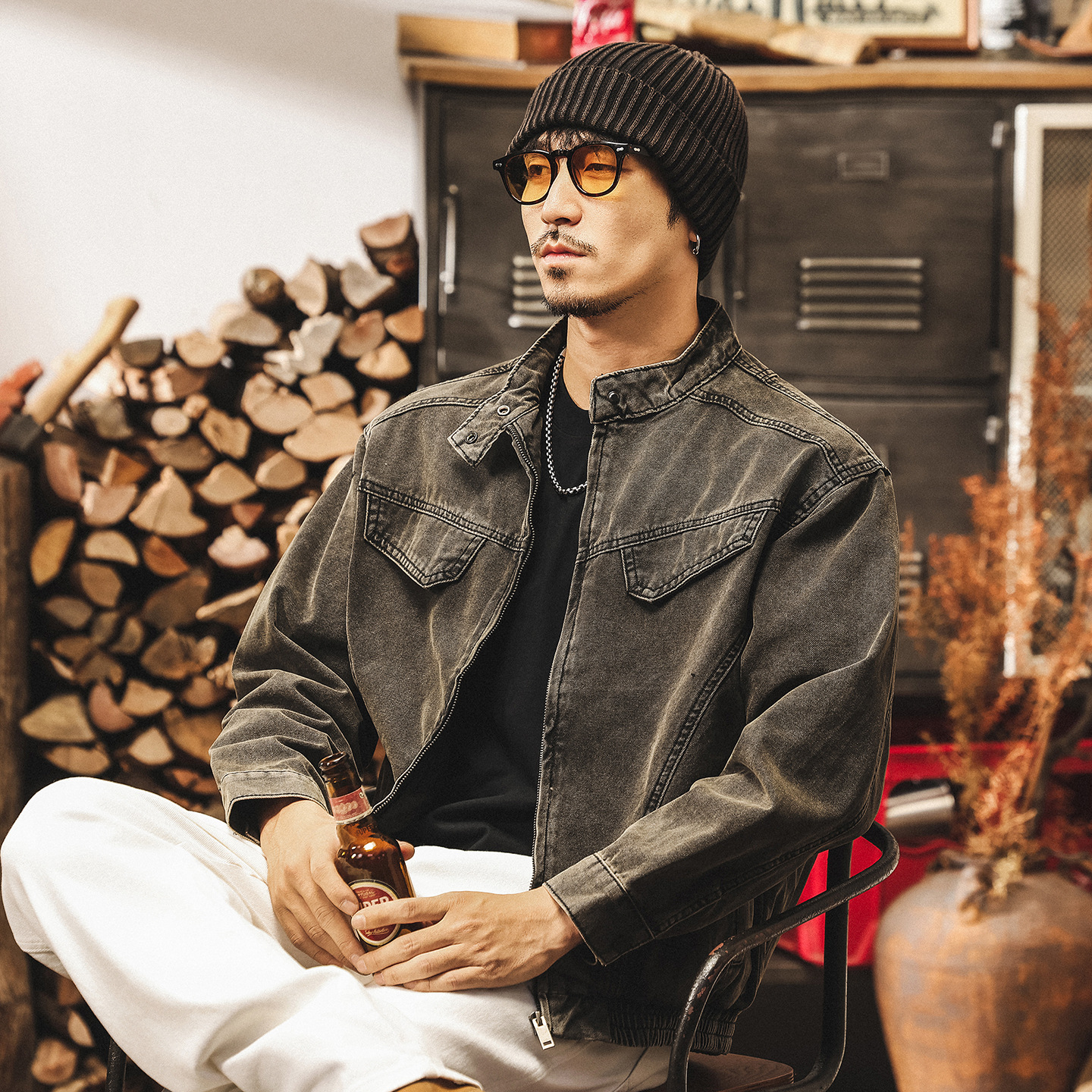 美式復古廢土風牛仔夾克男秋季潮牌痞帥寬鬆重水洗工裝外套男春秋