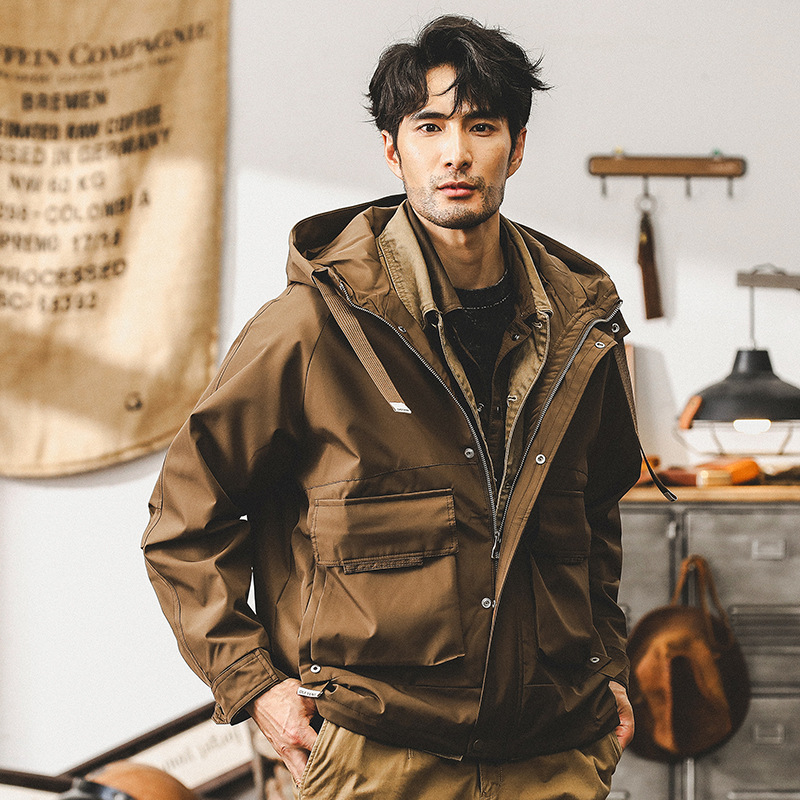 美式復古山系衝鋒衣外套男春秋款戶外潮牌硬漢寬鬆秋季工裝夾克男