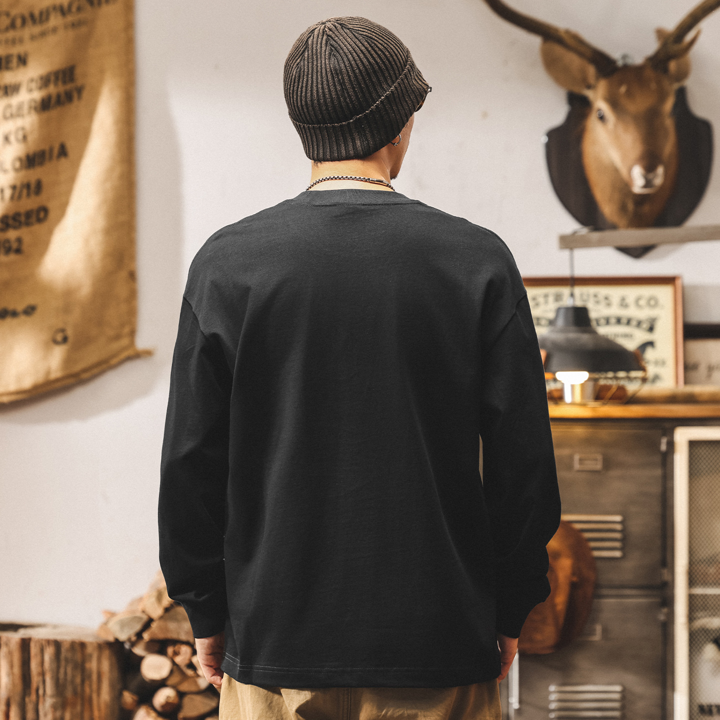 美式復古260g重磅長袖t恤男寬鬆秋季新款大碼男裝簡約基礎上衣男