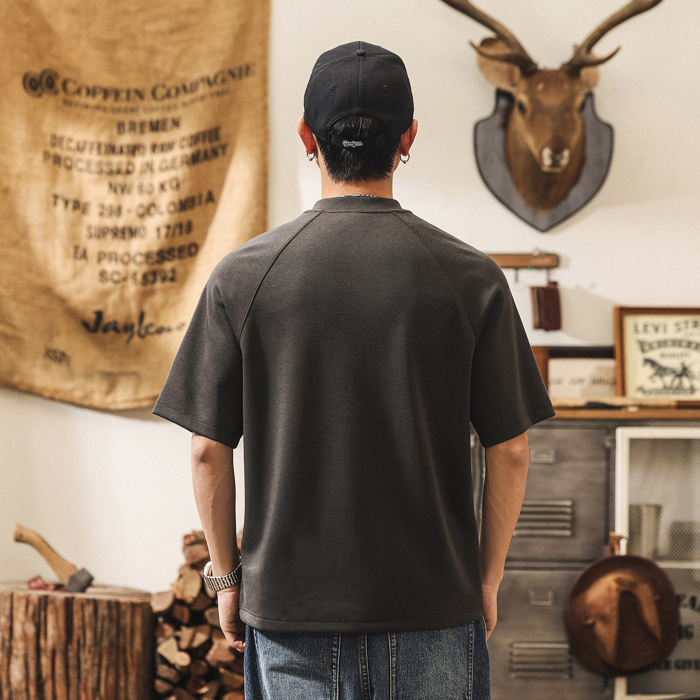 美式復古糯滑果凍棉男士Polo衫短袖夏季T恤新款寬鬆亨利衫上衣男