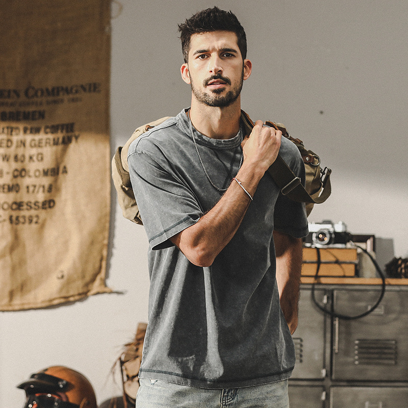 杰雷諾重磅T恤男短袖夏季2024新款美式雪花水洗寬鬆半袖男款體恤