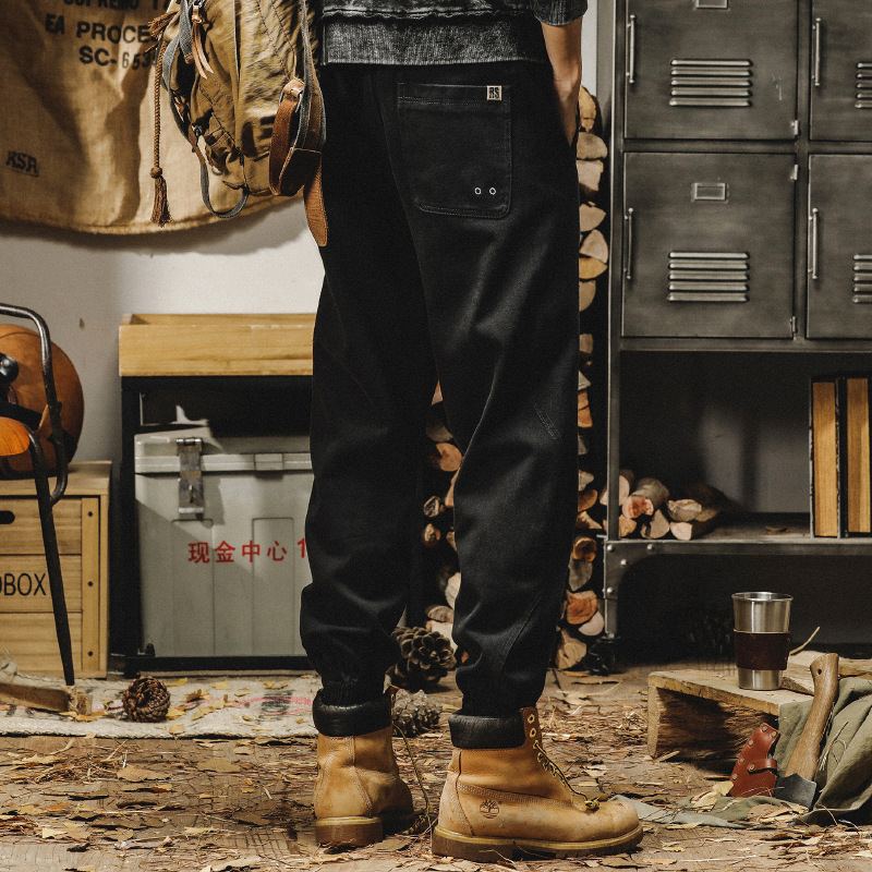 杰雷諾美式潮牌380g重磅雪花絨休閒褲男秋冬款寬鬆束腳工裝褲