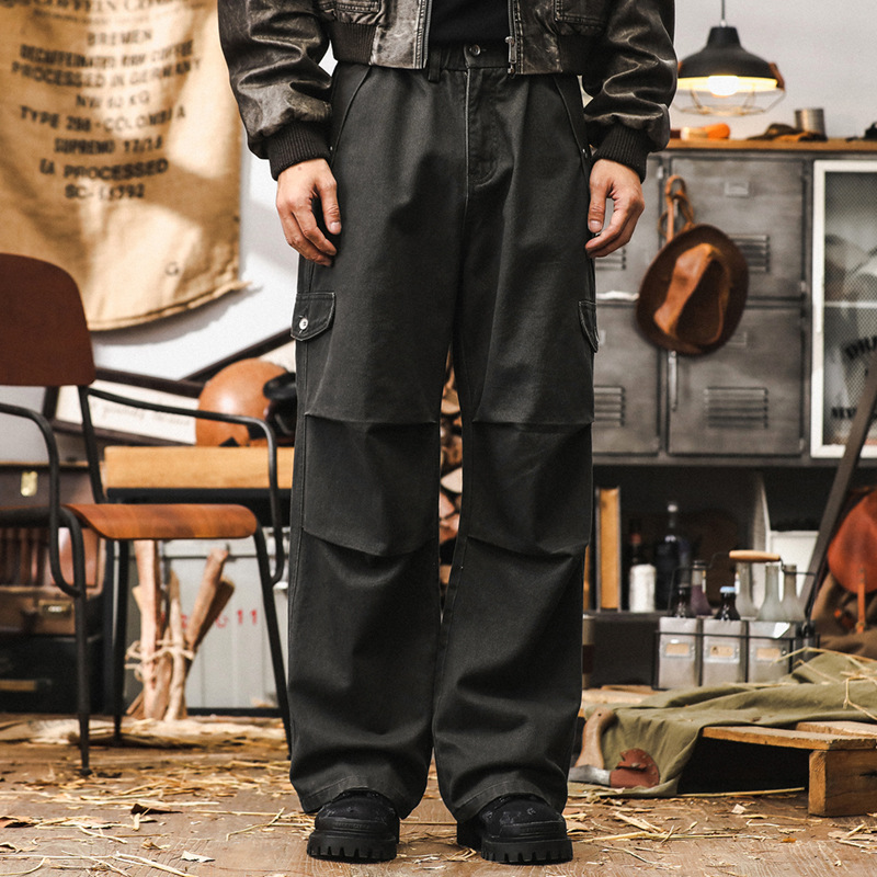 美式工裝褲子男秋季2024新款高街潮流休閒褲男潮牌寬鬆直筒傘兵褲